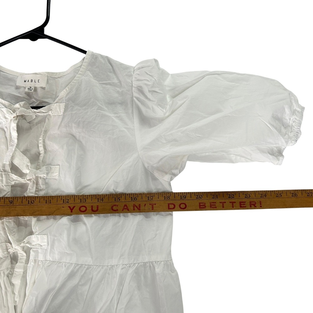 Coquette White Tie Front Babydoll Top Medium Puff‎ Sleeve Peplum Cottagecore - Picture 8 of 10